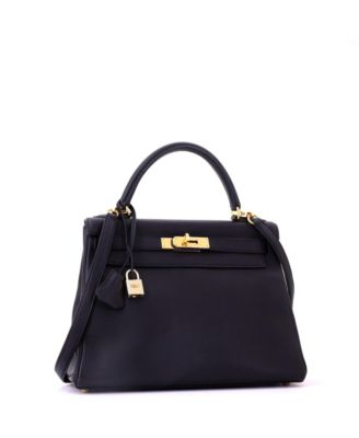 Kelly 28 Handbag Black Clemence with Gold Hardware