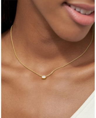 Bezel Solitaire Necklace in 14K Gold, 0.75ctw Emerald Lab Grown Diamond