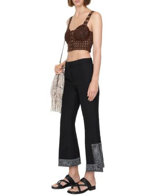  Cropped Embroidered Wool Silk Flared Trousers