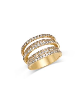 Diamond Multirow Statement Ring in 14K Yellow Gold, 1.65 tcw