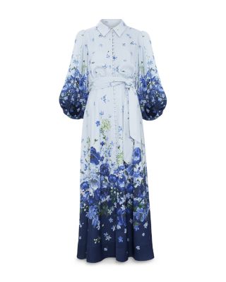 Noella Blue Floral Shirt Midaxi Dress 