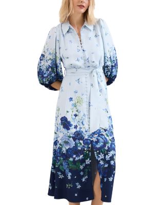 Petite Noella Blue Floral Shirt Midaxi Dress