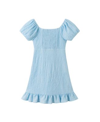 Girls' Textured Twist-Front Puff Sleeve Dress - Big Kid