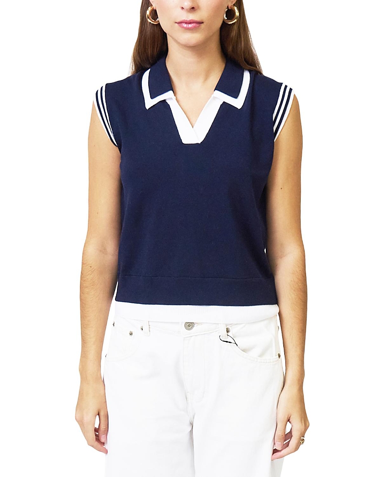 Central Park West Women's Brooklyn Sheer Double Layer Twofer Polo Sweater