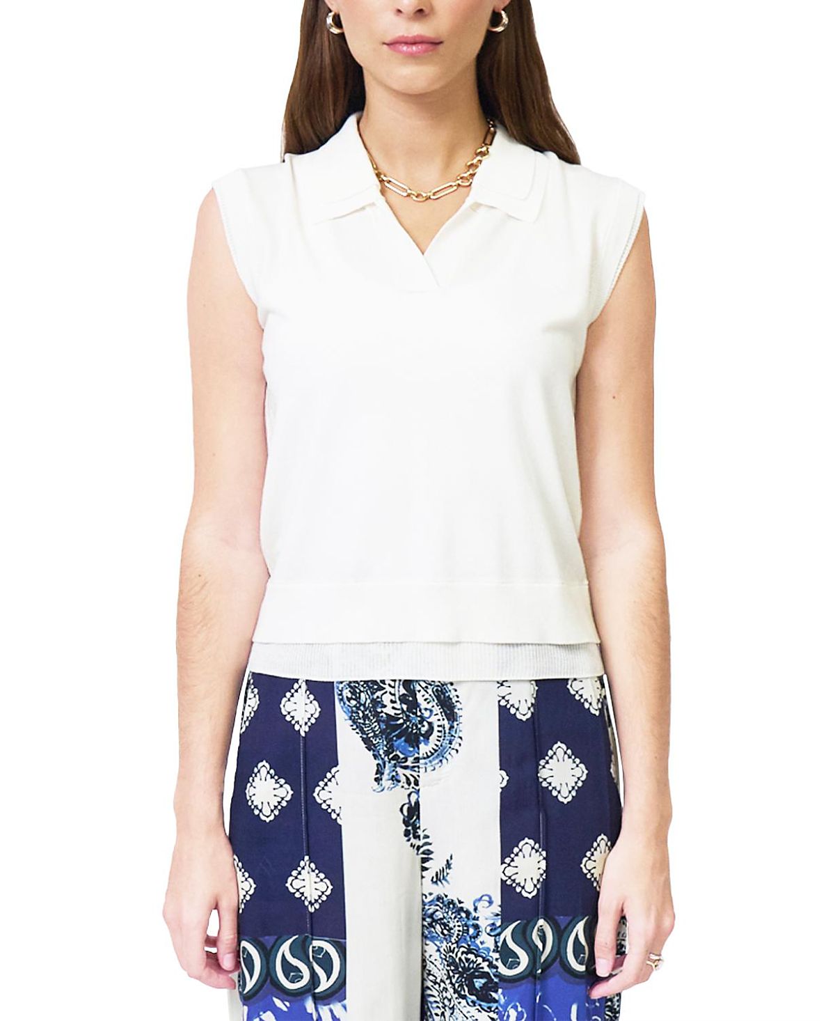 Central Park West Women's Brooklyn Sheer Double Layer Twofer Polo Sweater