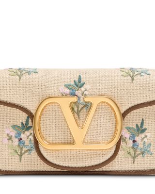 Locò VLogo Small Embroidered Linen Shoulder Bag