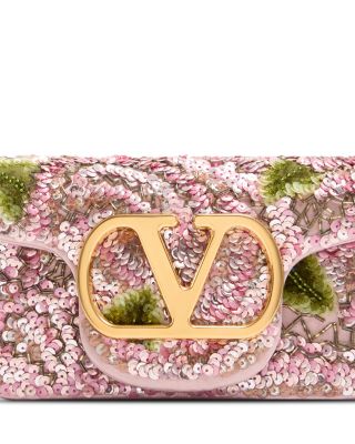 Small Sequin & Bead Satin VLogo Shoulder Bag
