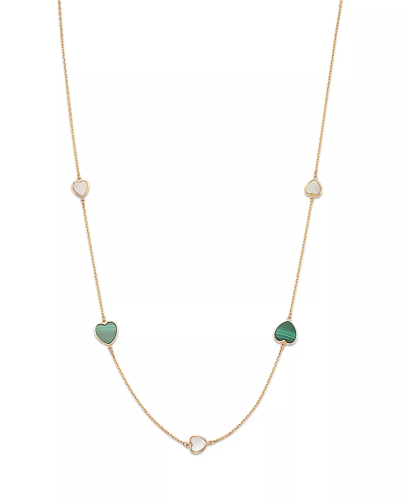 Bloomingdale's Fine Collection Malachite & Mother of Pearl Heart Bezel Station Necklace in 14K Yellow Gold, 16.5