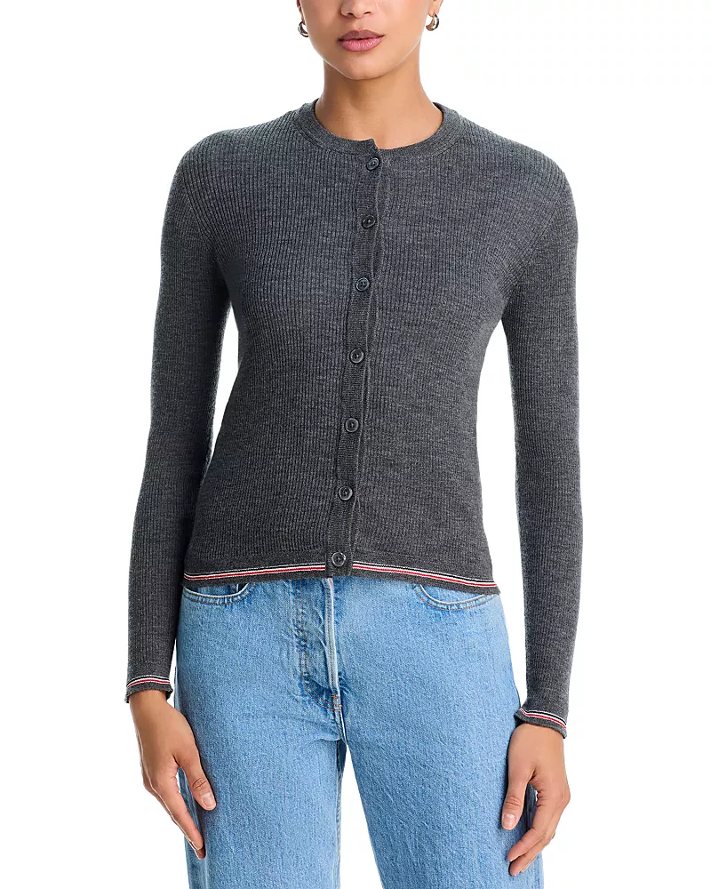 Thom Browne Ribbed Striped Edge Cardigan