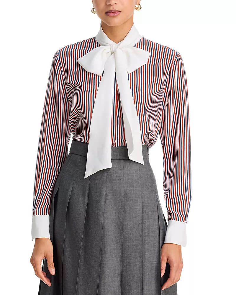 Thom Browne Bow Neck Silk Top