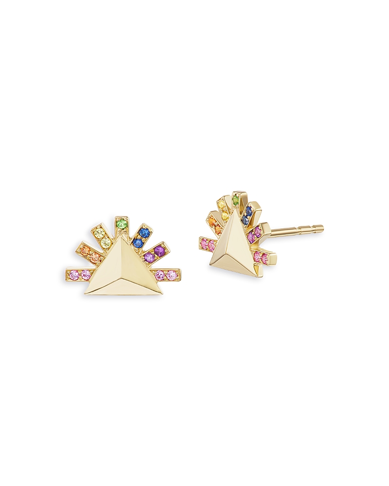 Harwell Godfrey 18K Yellow Gold Small Wonders Multi Gemstone Rainbow Pyramid Stud Earrings