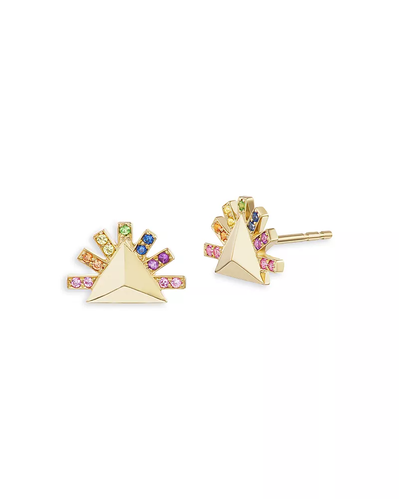 Harwell Godfrey 18K Yellow Gold Small Wonders Multi Gemstone Rainbow Pyramid Stud Earrings