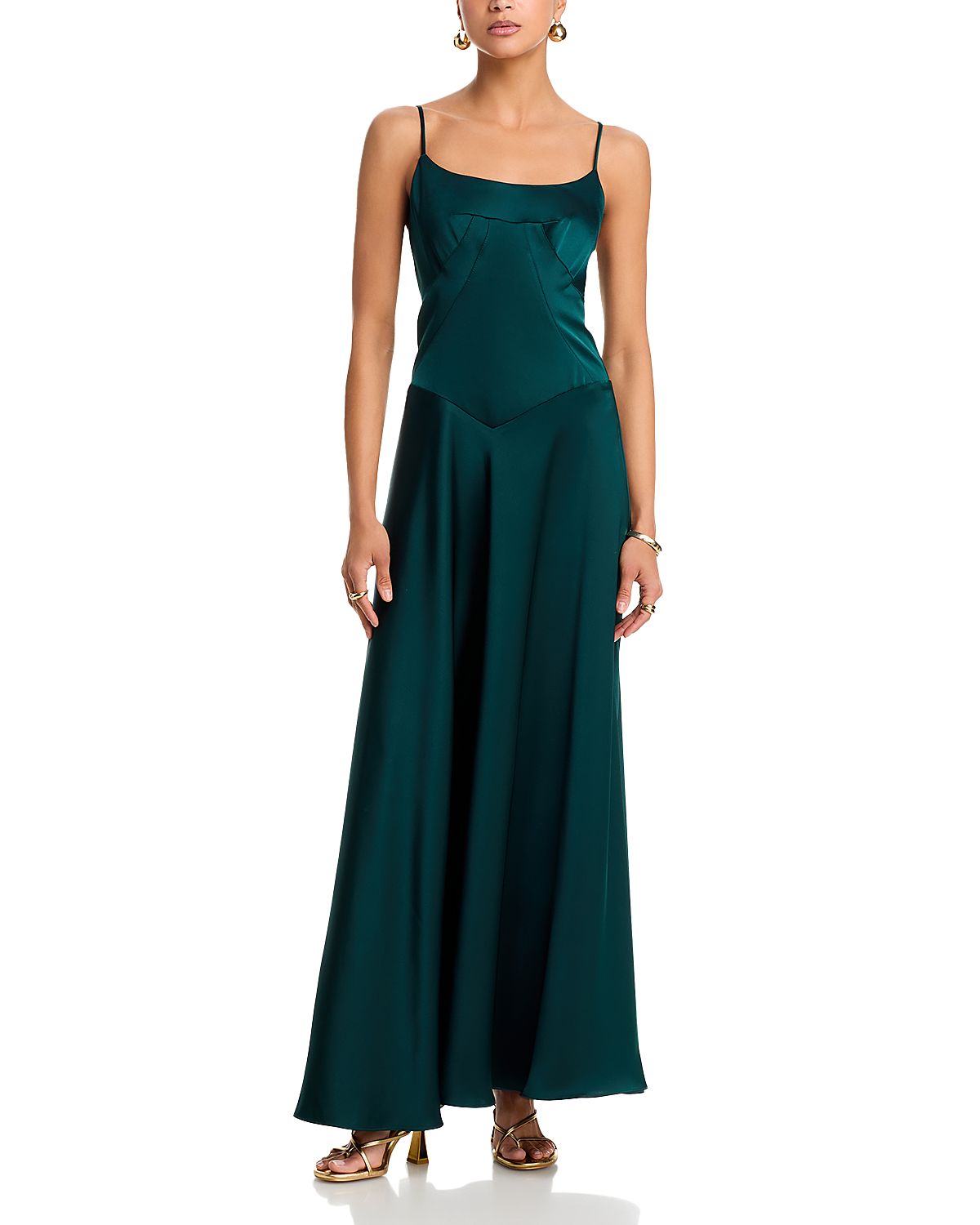 Aqua Satin Lace Up Back Gown - Exclusive