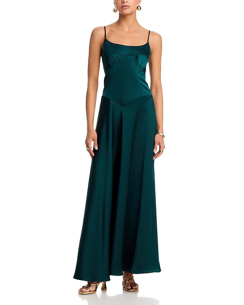 Aqua Satin Lace Up Back Gown - Exclusive