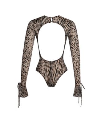  Ibera Animal Print Burnout Velvet Long Sleeve Bodysuit