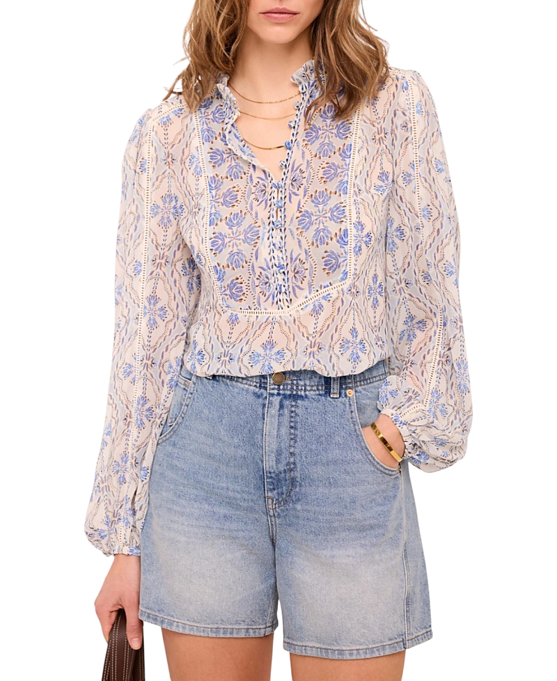 Mint Velvet Women's Geo Print Ruffle Blouse