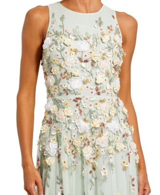  Floral Embellished High Neck Sleeveless Gown