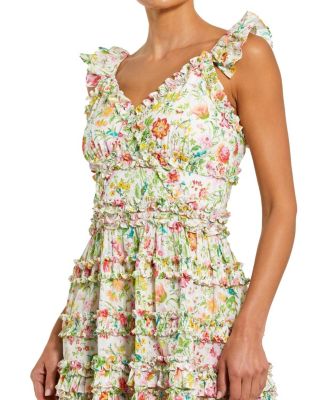  Floral Printed Ruffled Tiered Sleeveless Mini Dress