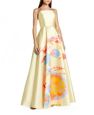  Printed Mikado Strapless Ballgown