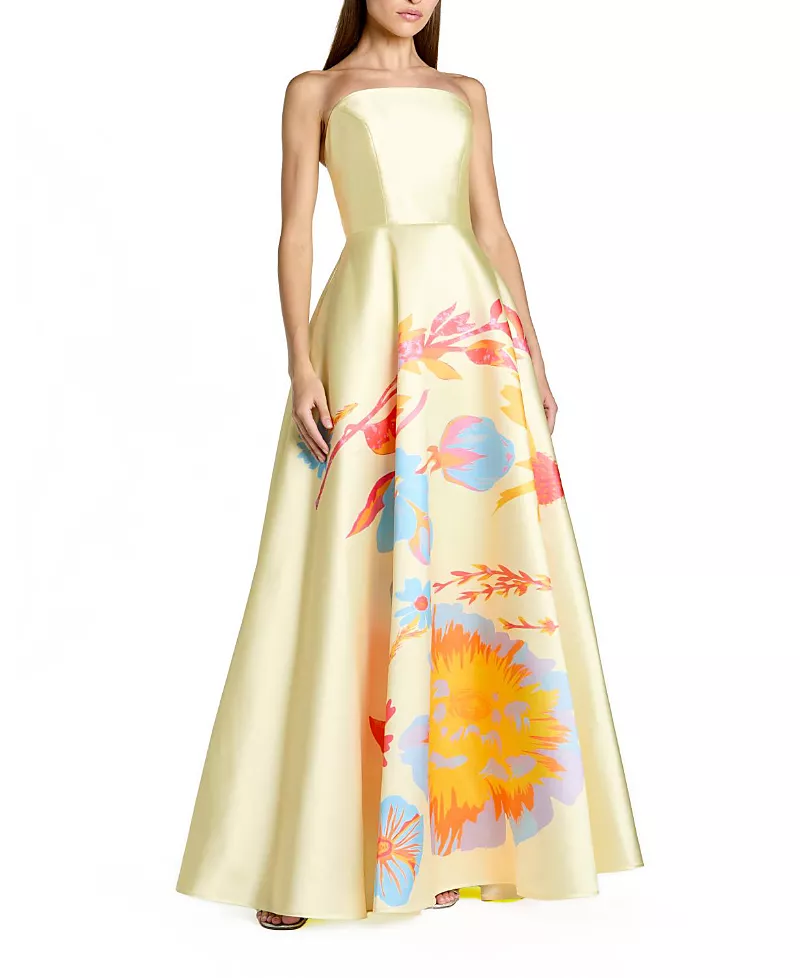 Mac Duggal Printed Mikado Strapless Ballgown