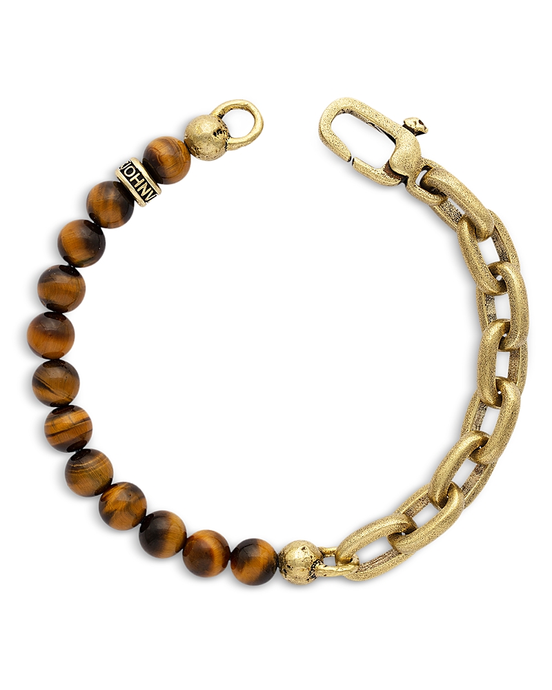 John Varvatos Men's Brass Tiger Eye Artisan Chain Link Bracelet