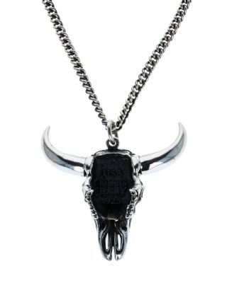 Men's Sterling Silver Wild West Buffalo Skull Head Pendant Necklace, 24"