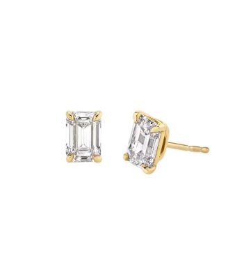  Solitaire Stud Earrings in 14K Gold, 1.5ctw Emerald Lab Grown Diamond