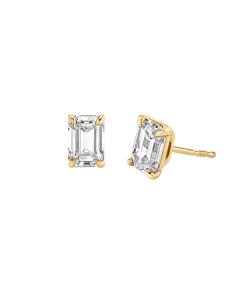 Vrai Solitaire Stud Earrings in 14K Gold, 1.5ctw Emerald Lab Grown Diamond