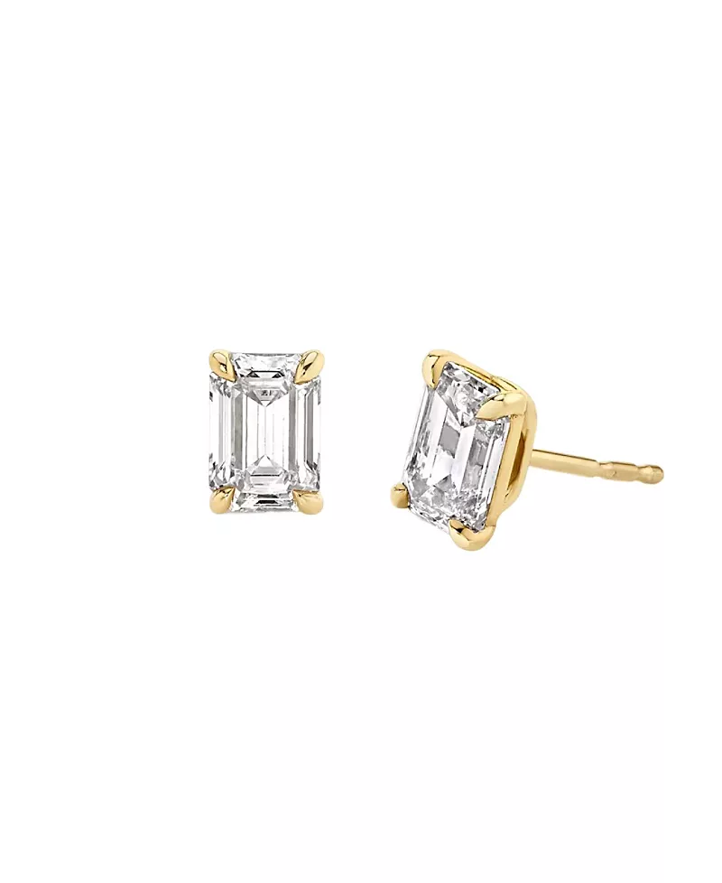 Vrai Solitaire Stud Earrings in 14K Gold, 1.5ctw Emerald Lab Grown Diamond