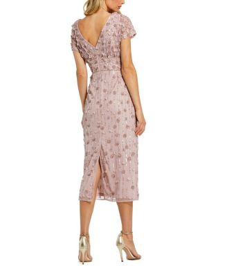  Petite Cap Sleeve Sheath Midi Dress With Floral Beading