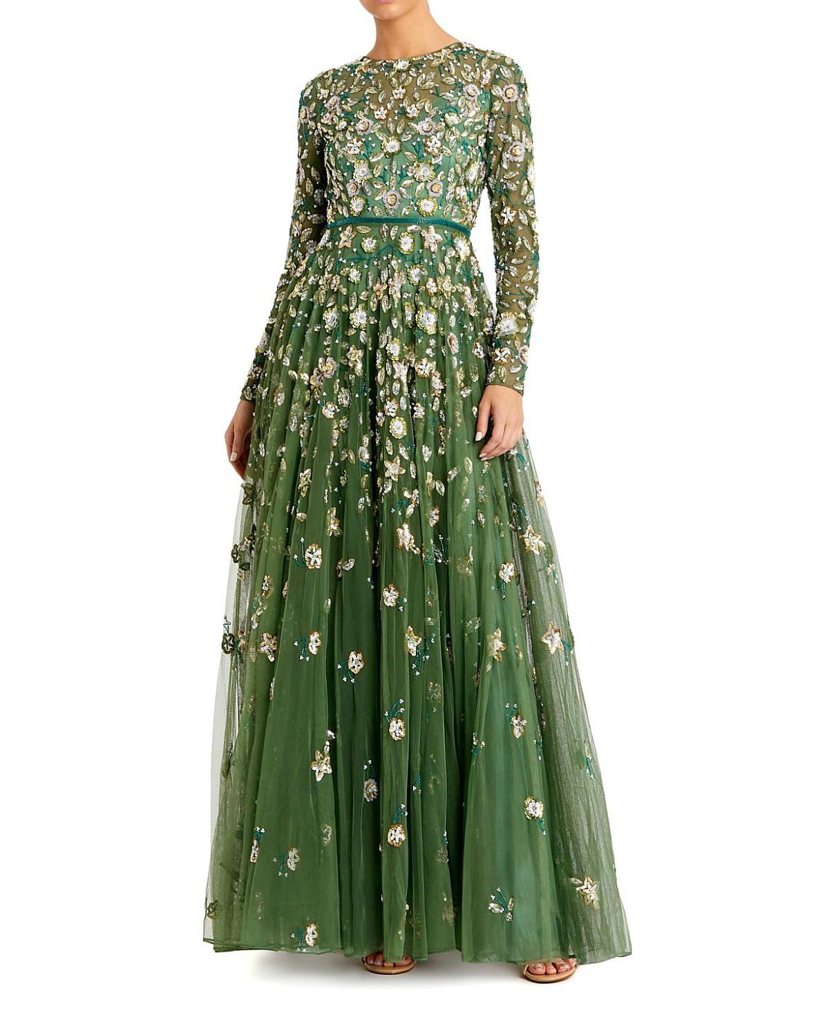 Mac Duggal Petite Embellished High Neck Long Sleeve A-Line Gown