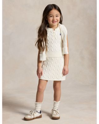 Girls' Cotton Polo Sweater & Faux-Wrap Skirt - Little Kid