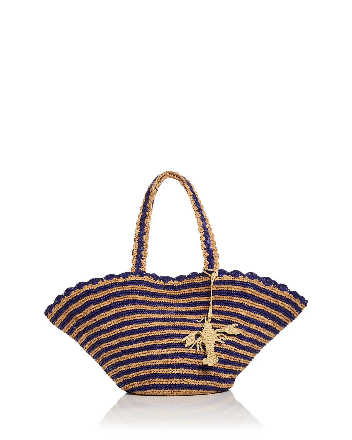 Aqua Stripe Fan Raffia Tote