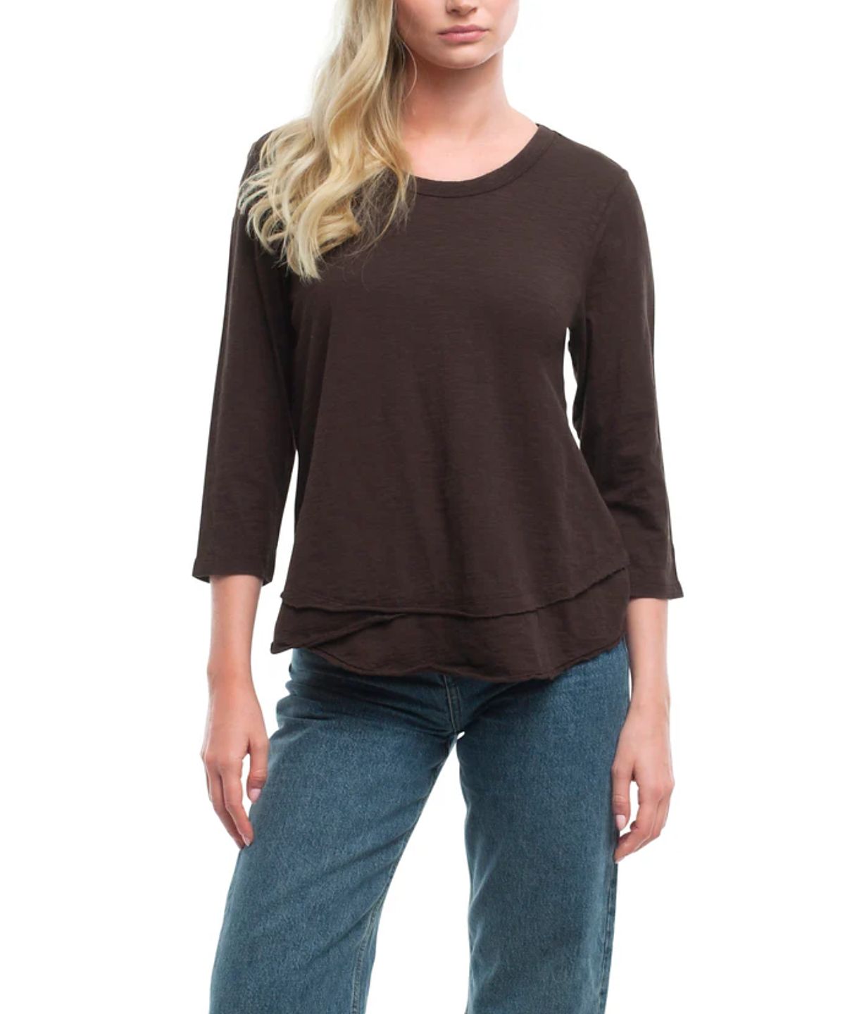 Wilt Clothing 3/4 Sleeve Shrunken Crew Mock Layer Tee