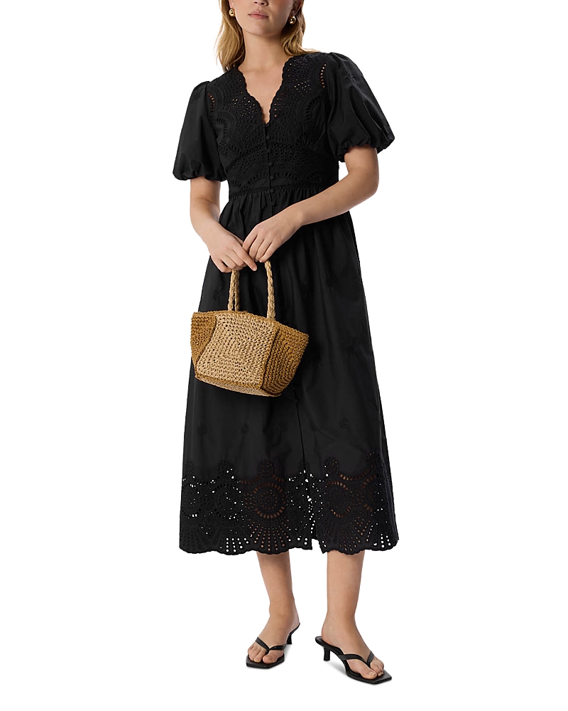 Whistles Cotton Broderie V Neck Dress