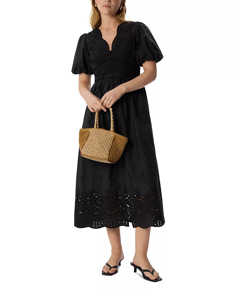 Whistles Cotton Broderie V Neck Dress