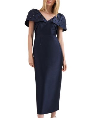 Erina Navy Satin Twill Midi Dress