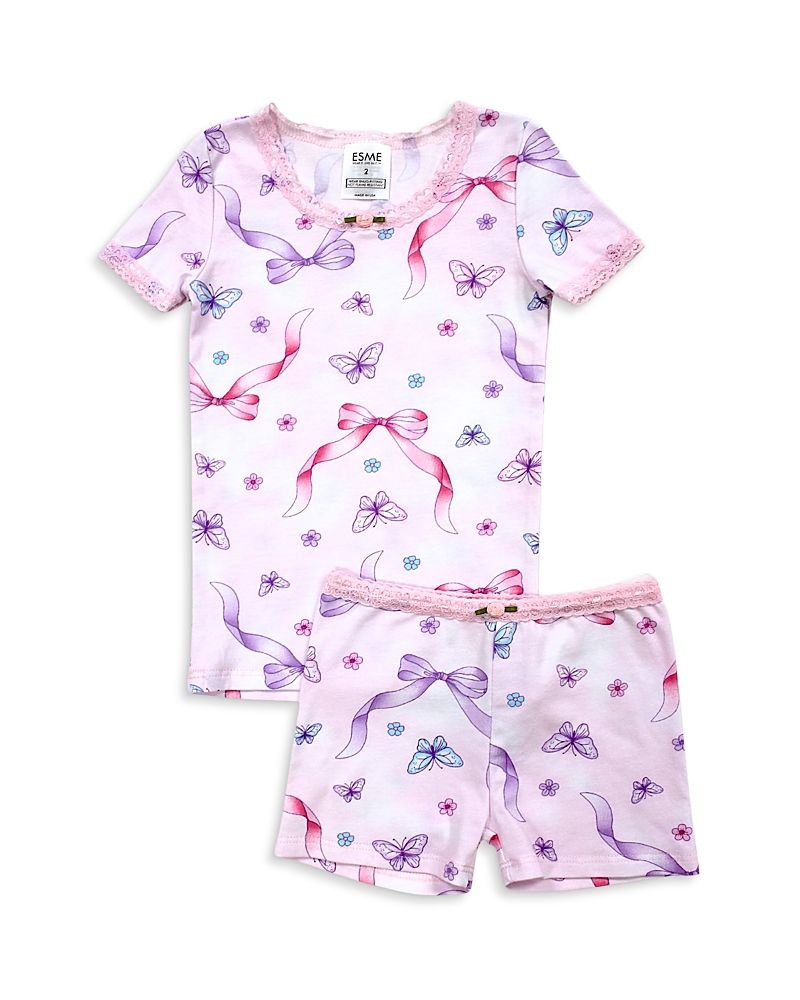 Esme Girls' Butterfly Print Short Sleeved Top & Shorts Pajama Set - Little Kid