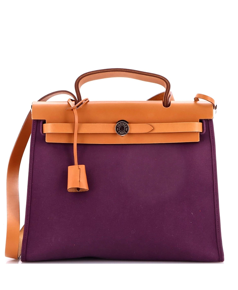 Pre-owned Pre-owned Hermes Hermes 31 Herbag Zip Leather And Toile In Purple / Brown