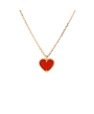  Sweet Alhambra Heart Pendant Necklace 18K Rose Gold and Carnelian, 15.5"
