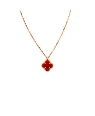  Sweet Alhambra Pendant Necklace 18K Rose Gold and Carnelian, 15.75"