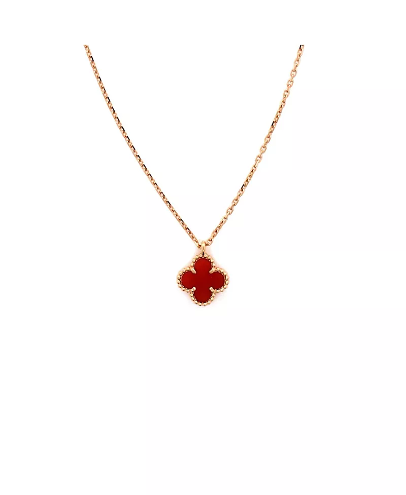Pre-Owned Van Cleef & Arpels Sweet Alhambra Pendant Necklace 18K Rose Gold and Carnelian, 15.75"