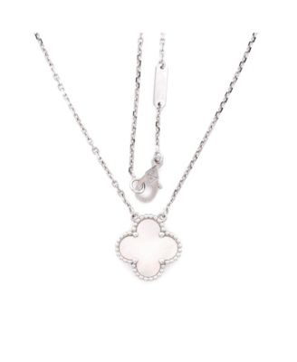  Vintage Alhambra Pendant Necklace 18K White Gold and Mother of Pearl, 18.5"