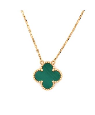  Vintage Alhambra Pendant Necklace 18K Gold and Malachite, 18.25"