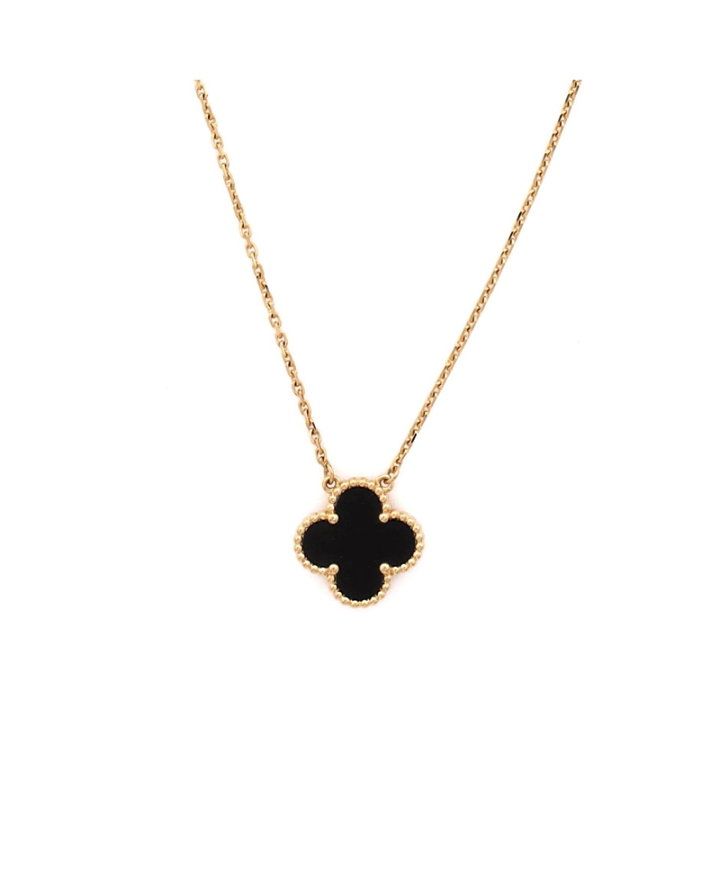 Pre-Owned Van Cleef & Arpels Vintage Alhambra Pendant Necklace 18K Gold and Onyx, 16.5"