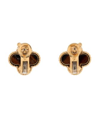  Vintage Alhambra Earrings 18K Gold and Tiger Eye