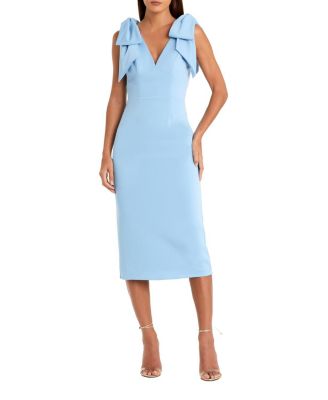 Bow Strap Crepe Fitted Midi Dress