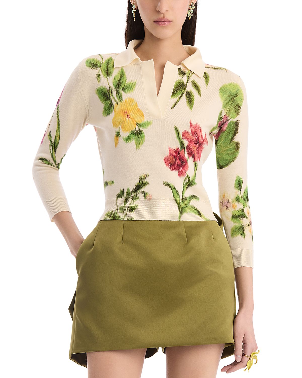 Oscar de la Renta Printed Collared Wool Sweater