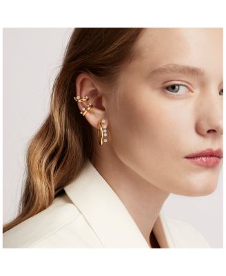 18K Yellow Gold Floating Diamond Barre Medium Hoop Earrings