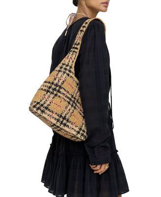 Margate Small Check Raffia Hobo Bag